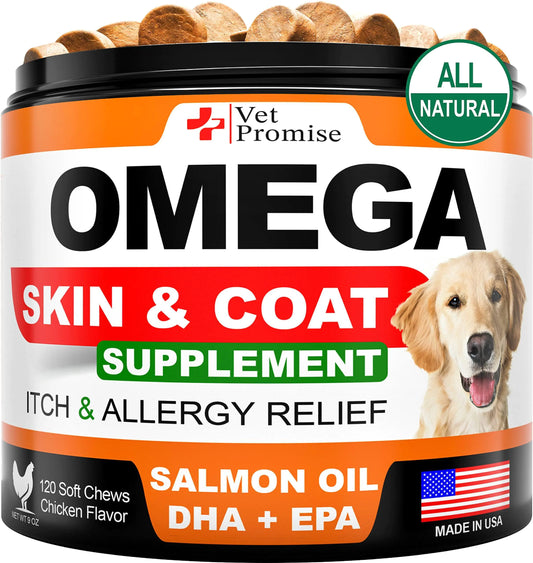 Omega 3 for Dogs Dog Skin and Coat Supplement Fish Oil for Dogs Chews 120 Treats