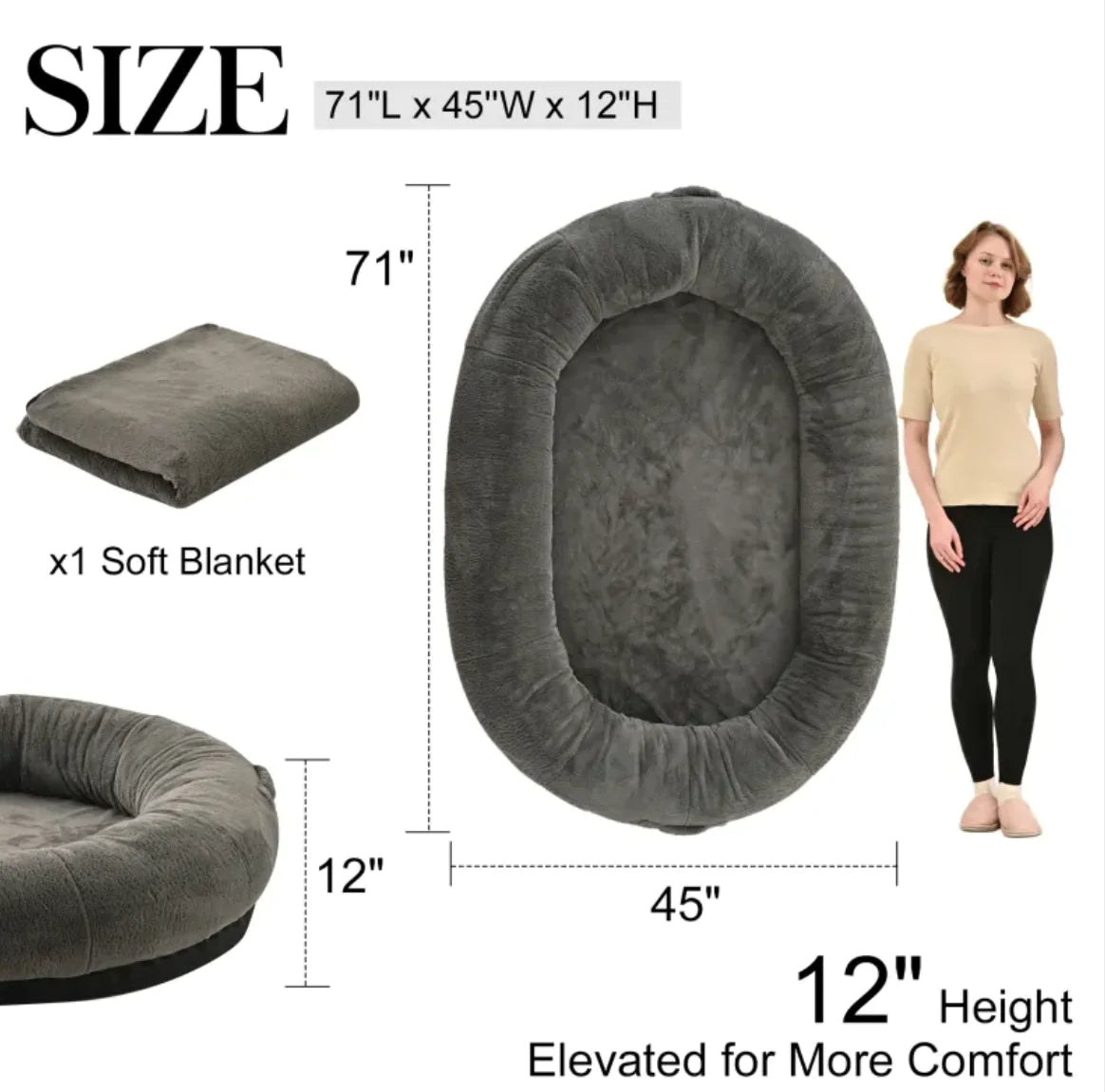 Oversized Light Gray Human-Dog Bed