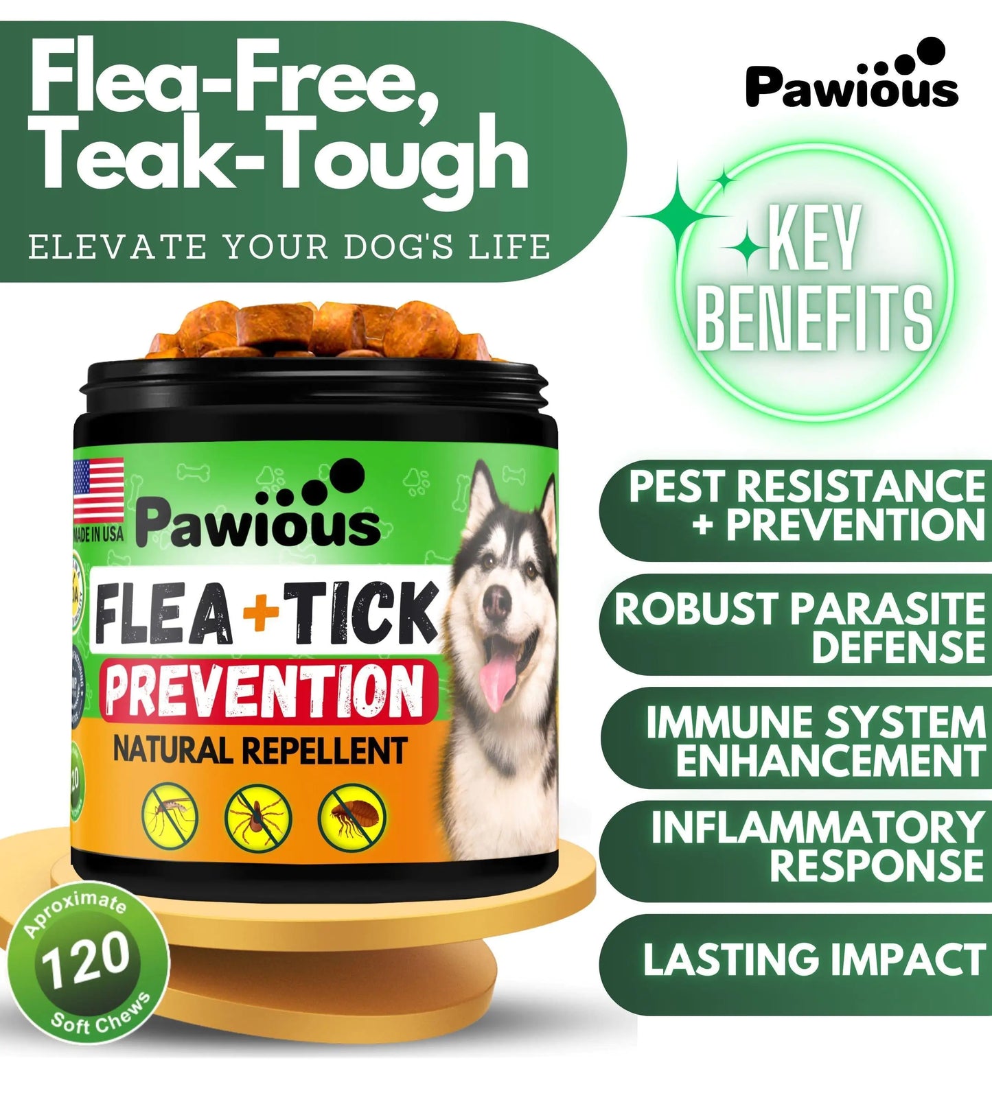 Parasites Prevention for Dogs Chewables Natural Dog Insects Control 120 Tablets